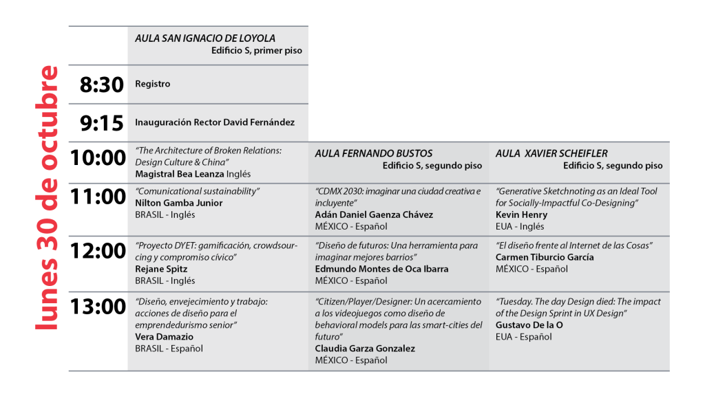 MX Design Conference 2017. Programa del lunes 30 de octubre