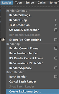 Menú “Render -> Create Backburner Job…”